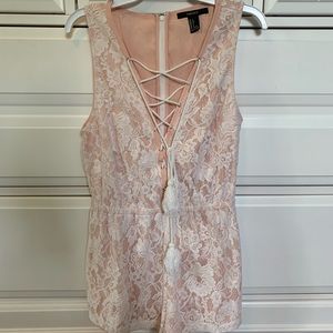 Peach and White Lace Forever 21 Romper